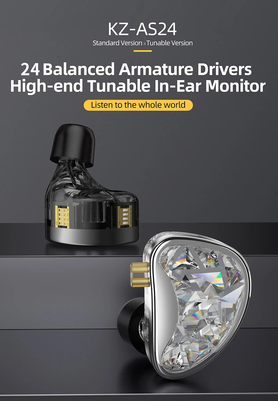 KZ AS24 HiFi Earphone 24 BA Units High-end Tunable In-Ear balanced armature Earphones Monitor Headphone Cancelling Sport Earbuds