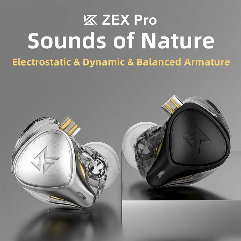 KZ ZEX Pro In-Ear HIFI Headset Electrostatic Hybird Technology Wired Earphone Noice Cancelling Sport Headphones