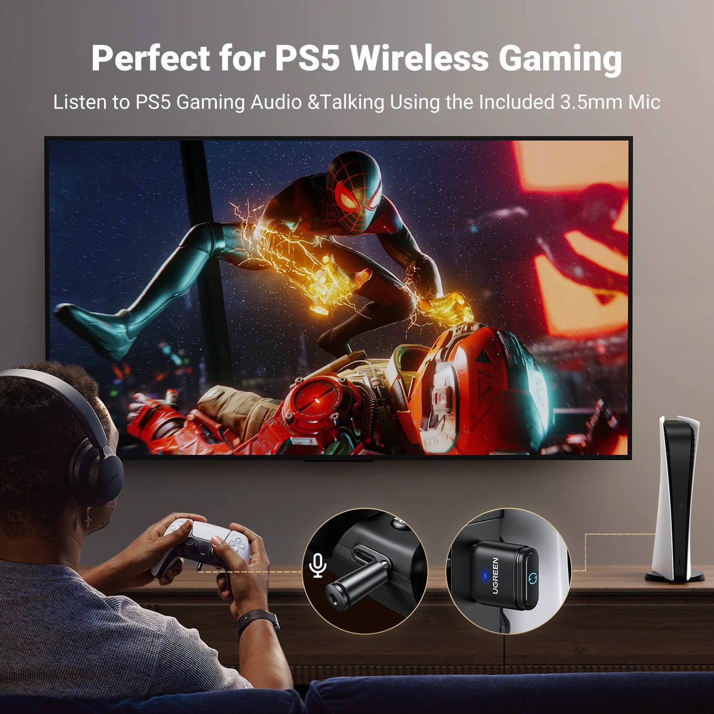 USB Bluetooth 5.3 Transmitter aptX HD AD Audio Adapter for PS5 PS4 Nintendo Switch Headset Speaker Mic Bluetooth Receiver