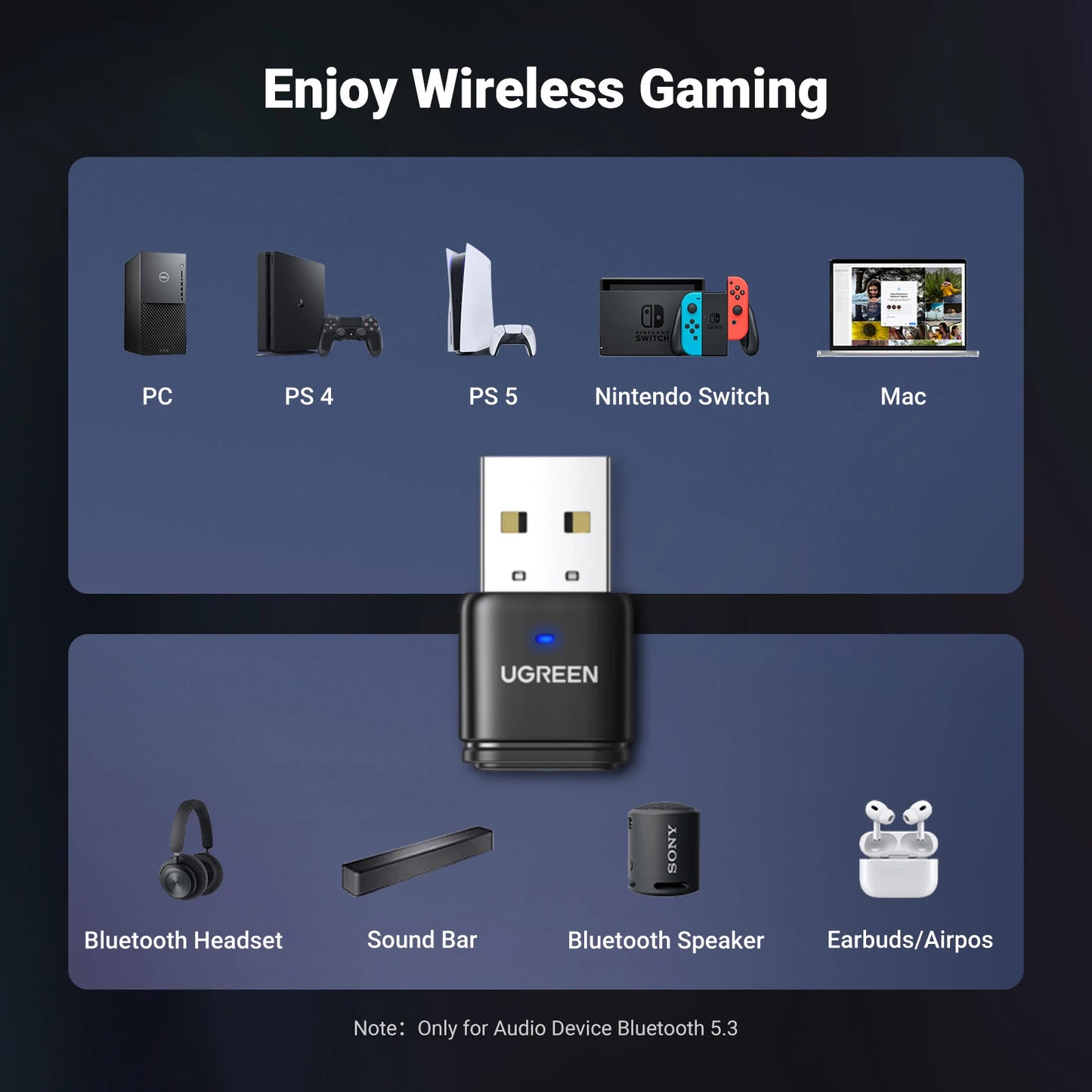 USB Bluetooth 5.3 Transmitter aptX HD AD Audio Adapter for PS5 PS4 Nintendo Switch Headset Speaker Mic Bluetooth Receiver