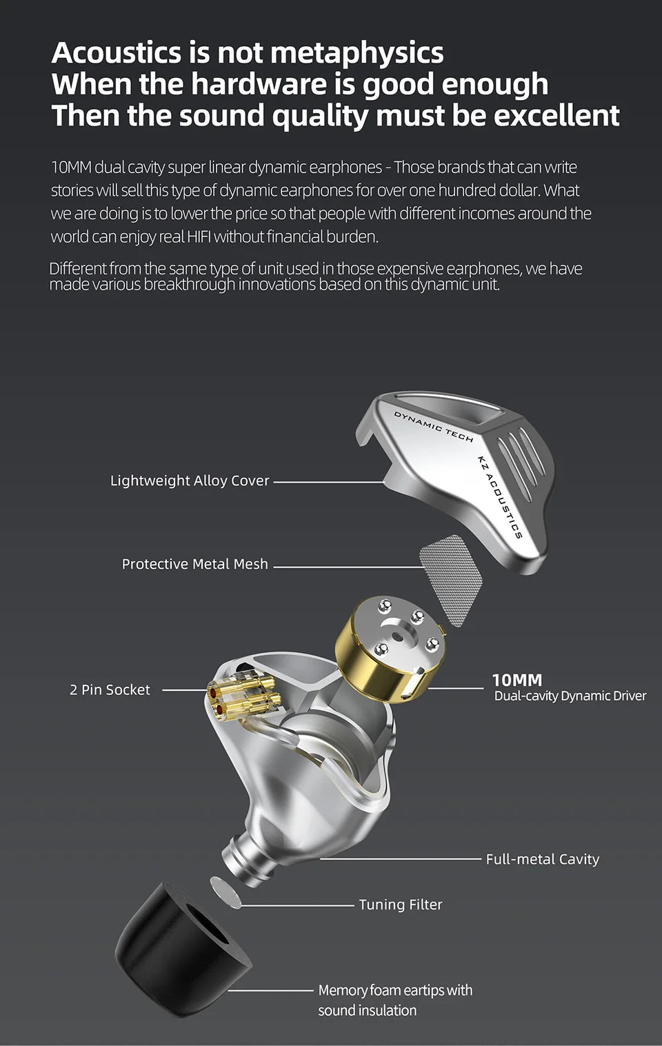 KZ ZVX Earphones 1 Dynamic HIFI Bass Earbuds In Ear Monitor Headphones Sport Noise Cancelling Headset