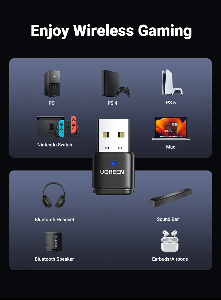 USB Bluetooth 5.3 Transmitter aptX HD AD Audio Adapter for PS5 PS4 Nintendo Switch Headset Speaker Mic Bluetooth Receiver