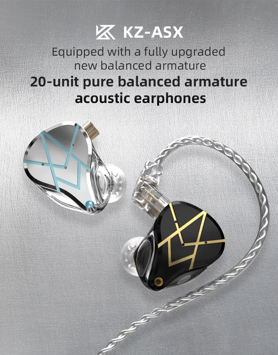 KZ ASX Headset 20 BA Units HIFI Bass In Ear Monitor balanced armature Earphones Noise Cancelling Earbuds Sport