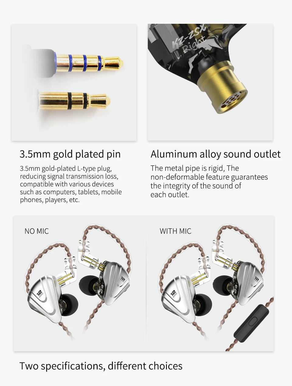 KZ ZSX Terminator Metal Headset 5BA+1DD Hybrid 12 drivers HIFI Bass Earbuds In-Ear Monitor Noise Cancelling Earphones