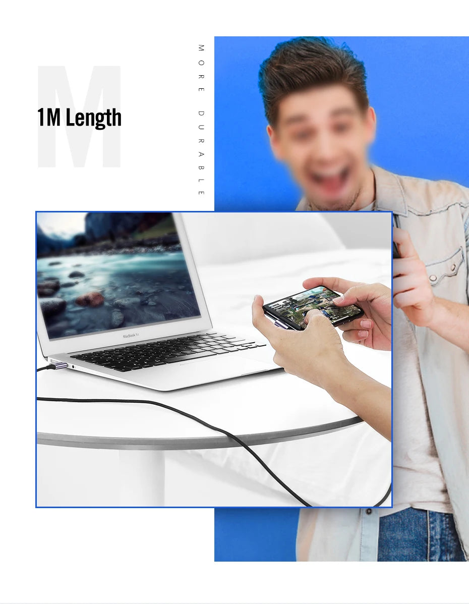 Ugreen USB C Cable for Samsung S9 S10 Plus Quick Charge 3.0 Right Angled USB Type C Fast Charger Data Cable for Game USB-C Wire