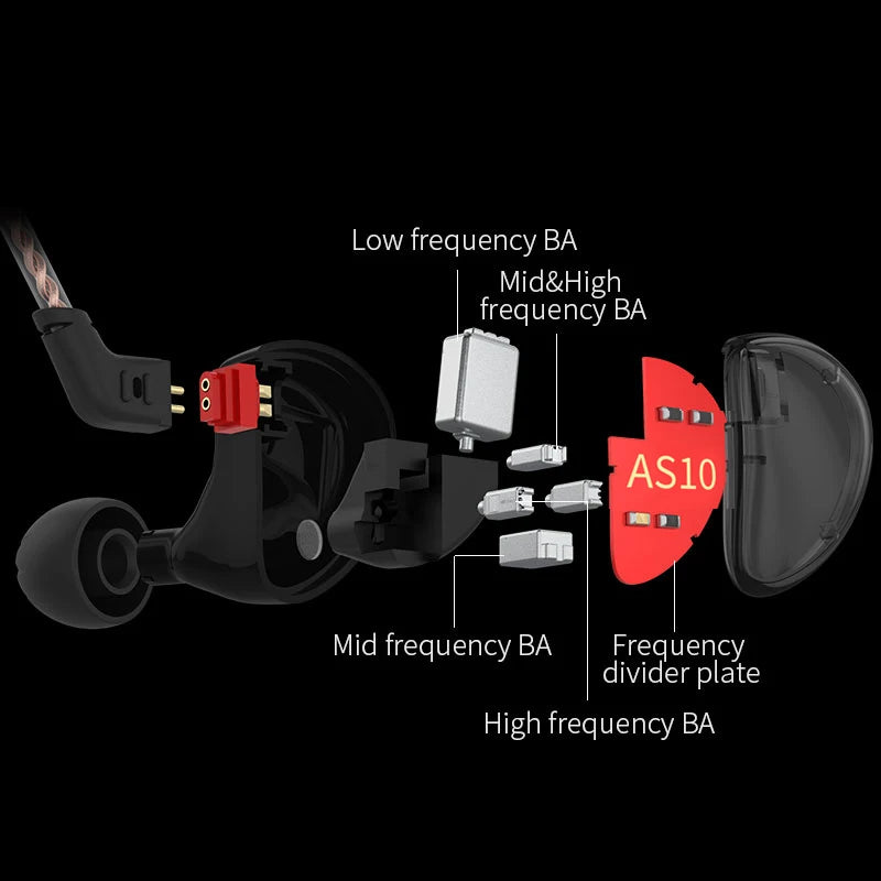 KZ AS10 Cyan 5BA Balanced Armature Driver HIFI Bass In Earphone Monitor Game Headset Noise Cancelling Earbuds