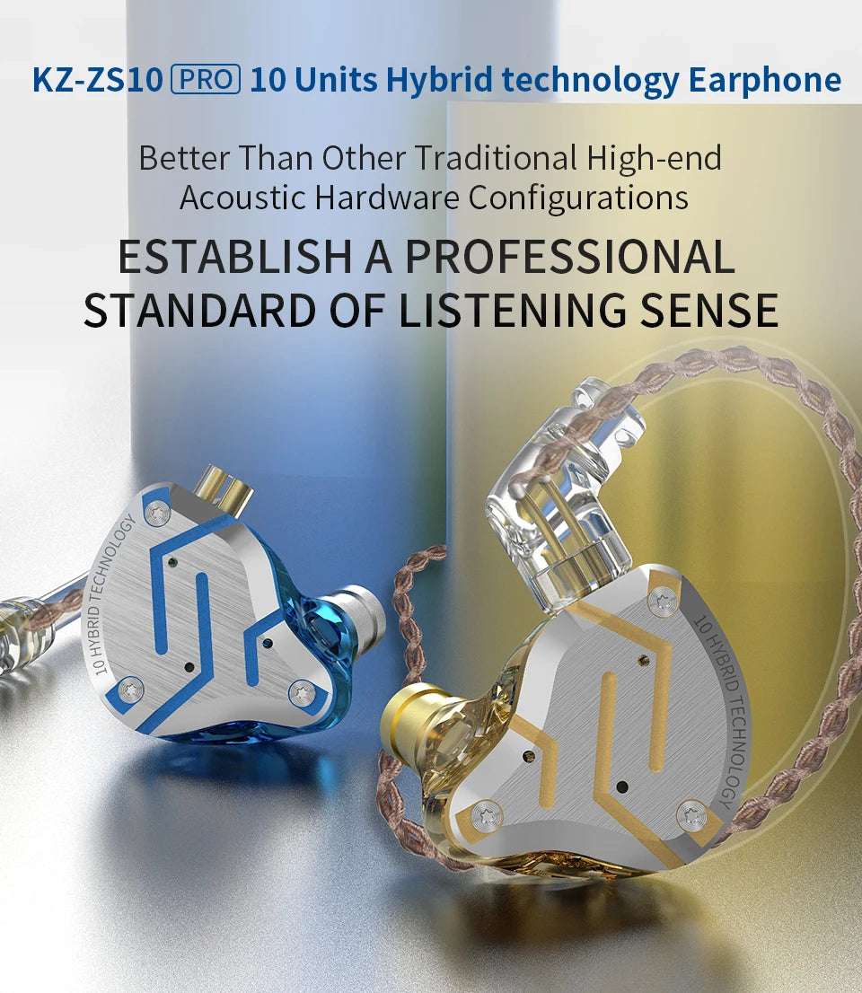 KZ ZS10 Pro Blue Noise Cancelling Earphones Metal Headset 4BA+1DD Hybrid 10 drivers HIFI Bass Earbuds In Ear Monitor Headphones