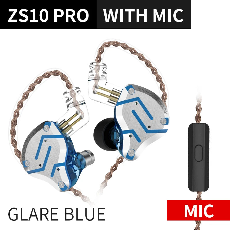 KZ ZS10 Pro Blue Noise Cancelling Earphones Metal Headset 4BA+1DD Hybrid 10 drivers HIFI Bass Earbuds In Ear Monitor Headphones