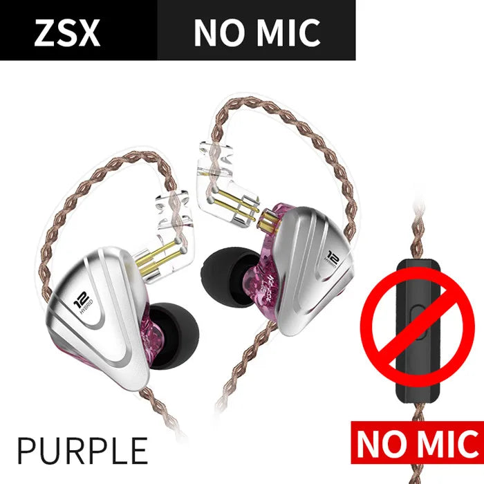 KZ ZSX Terminator Metal Headset 5BA+1DD Hybrid 12 drivers HIFI Bass Earbuds In-Ear Monitor Noise Cancelling Earphones