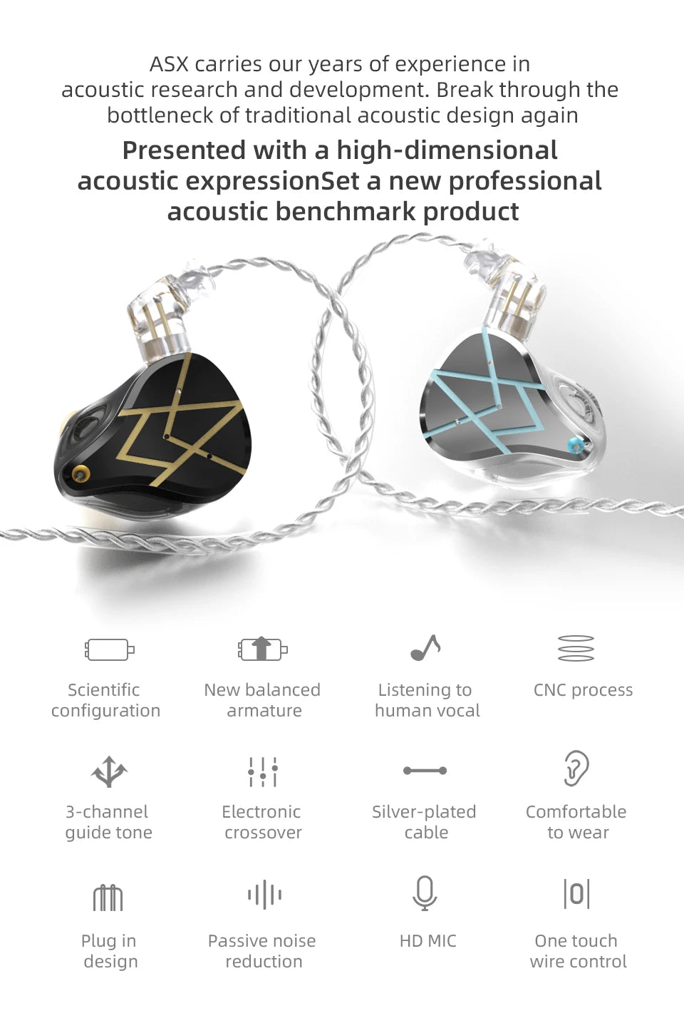 KZ ASX Headset 20 BA Units HIFI Bass In Ear Monitor balanced armature Earphones Noise Cancelling Earbuds Sport