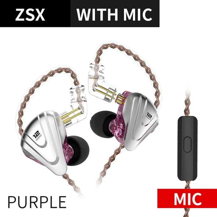 KZ ZSX Terminator Metal Headset 5BA+1DD Hybrid 12 drivers HIFI Bass Earbuds In-Ear Monitor Noise Cancelling Earphones