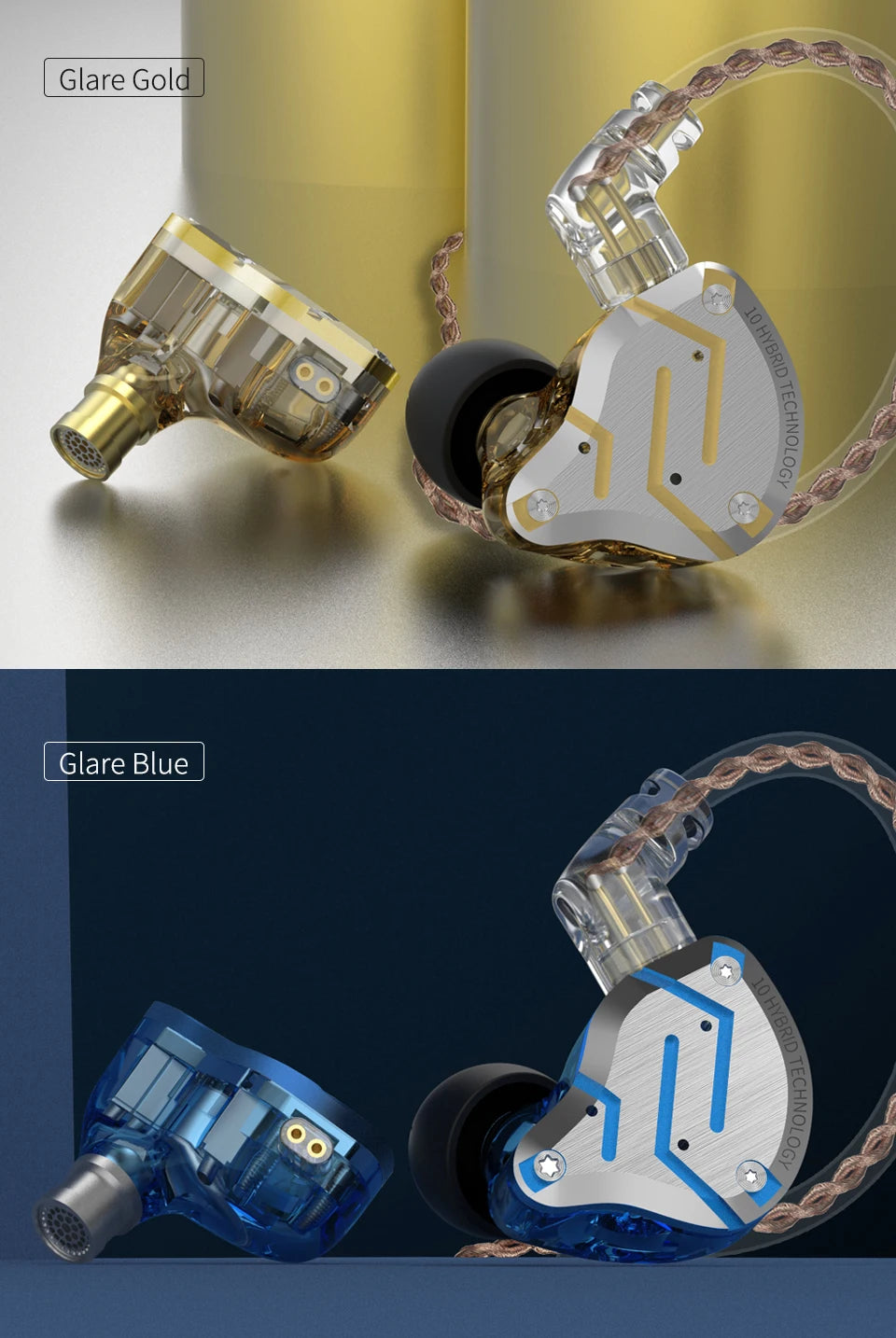 KZ ZS10 Pro Blue Noise Cancelling Earphones Metal Headset 4BA+1DD Hybrid 10 drivers HIFI Bass Earbuds In Ear Monitor Headphones