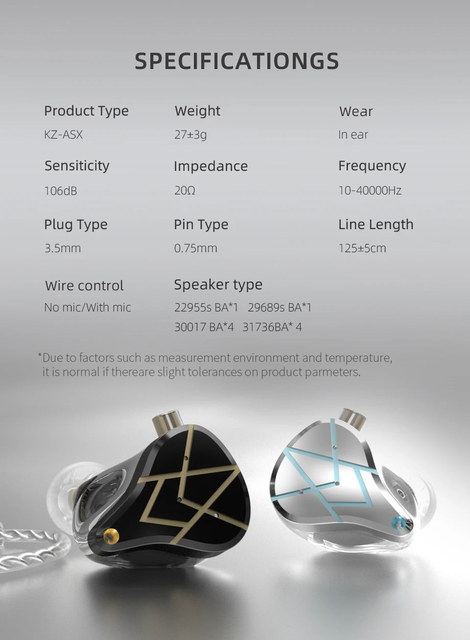 KZ ASX Headset 20 BA Units HIFI Bass In Ear Monitor balanced armature Earphones Noise Cancelling Earbuds Sport