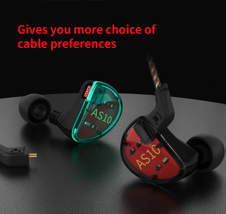 KZ AS10 Cyan 5BA Balanced Armature Driver HIFI Bass In Earphone Monitor Game Headset Noise Cancelling Earbuds