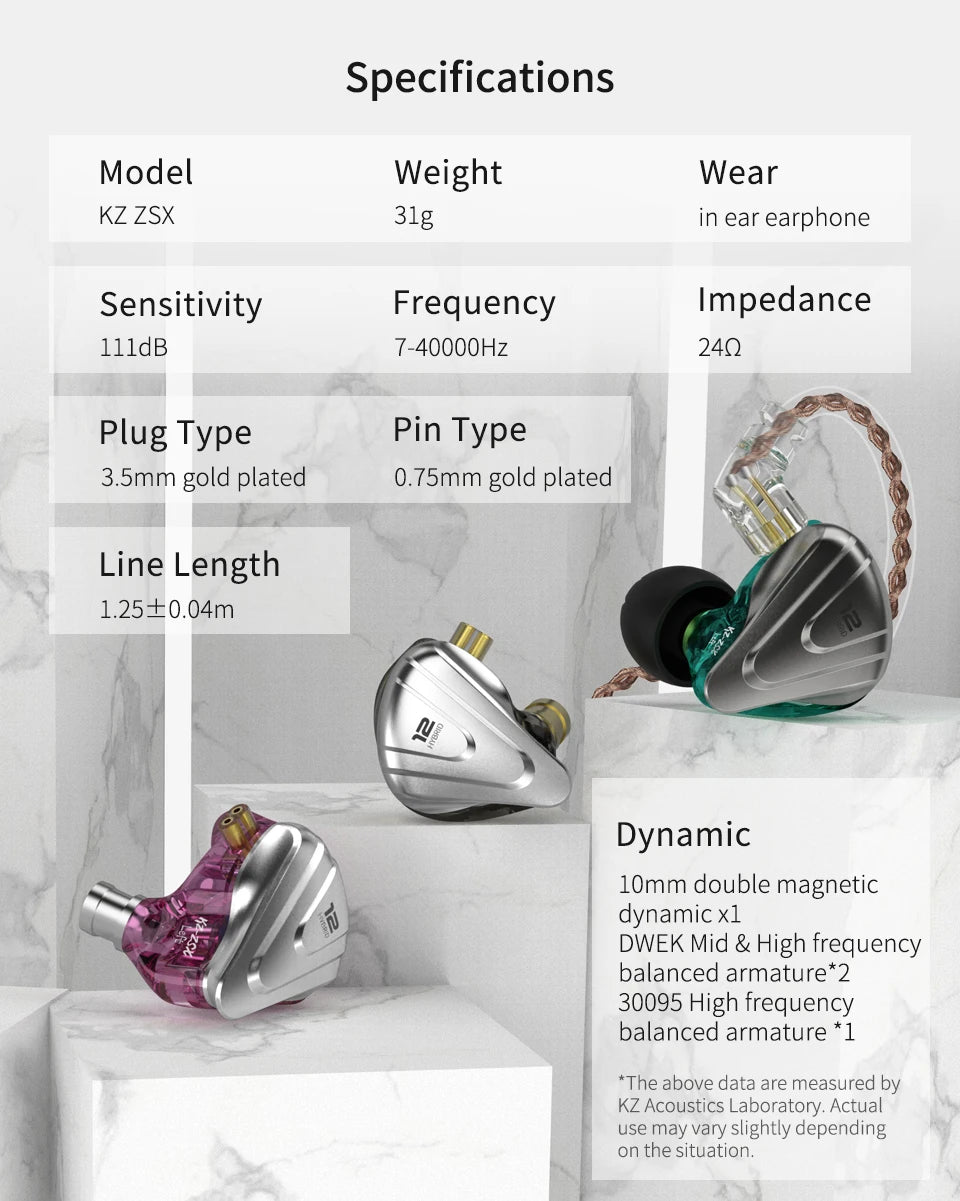 KZ ZSX Terminator Metal Headset 5BA+1DD Hybrid 12 drivers HIFI Bass Earbuds In-Ear Monitor Noise Cancelling Earphones