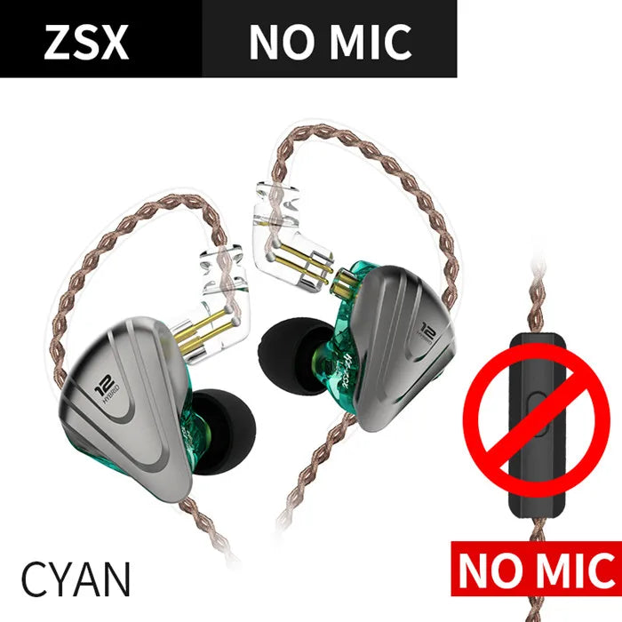 KZ ZSX Terminator Metal Headset 5BA+1DD Hybrid 12 drivers HIFI Bass Earbuds In-Ear Monitor Noise Cancelling Earphones