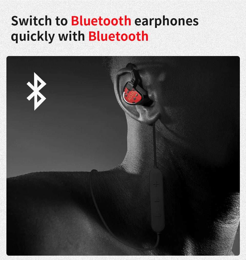 KZ AS10 Cyan 5BA Balanced Armature Driver HIFI Bass In Earphone Monitor Game Headset Noise Cancelling Earbuds