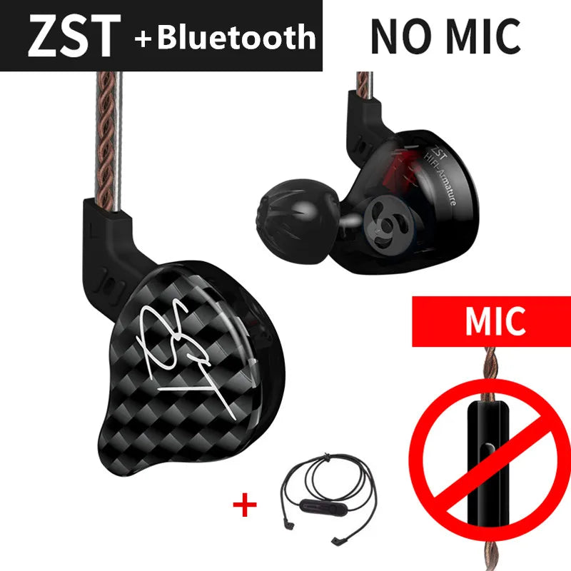 KZ ZST Bluetooth Earphones 1DD+1BA Driver Dynamic & Armature in Ear Monitors Noise Isolating HiFi Music Sports Earbuds Headset