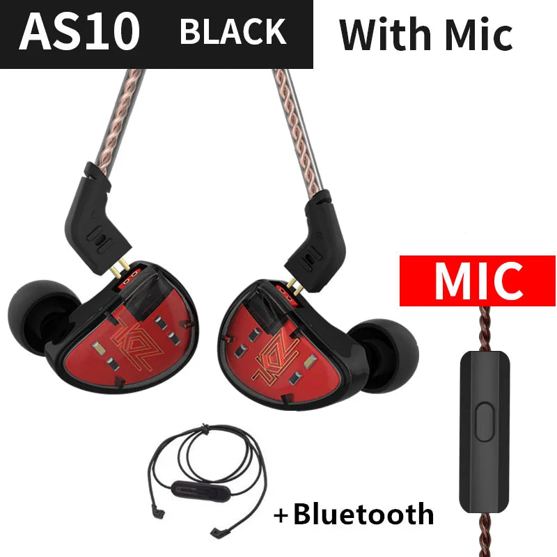 KZ AS10 Cyan 5BA Balanced Armature Driver HIFI Bass In Earphone Monitor Game Headset Noise Cancelling Earbuds