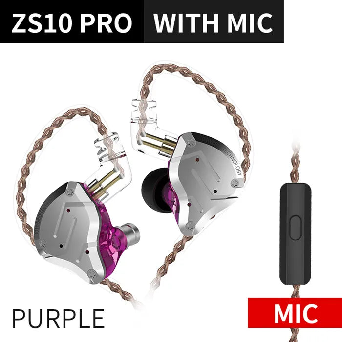 KZ ZS10 Pro Blue Noise Cancelling Earphones Metal Headset 4BA+1DD Hybrid 10 drivers HIFI Bass Earbuds In Ear Monitor Headphones