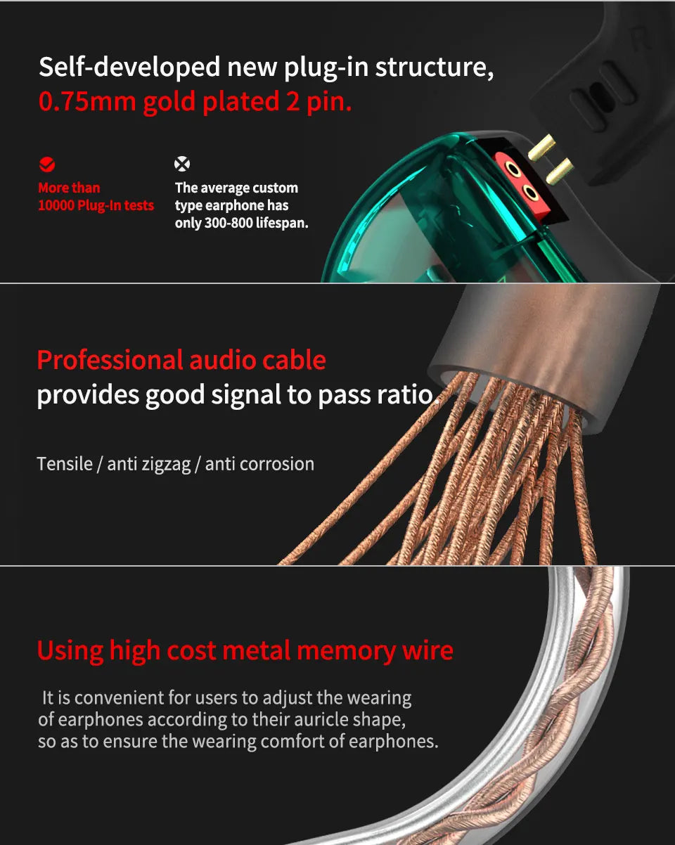 KZ AS10 Cyan 5BA Balanced Armature Driver HIFI Bass In Earphone Monitor Game Headset Noise Cancelling Earbuds