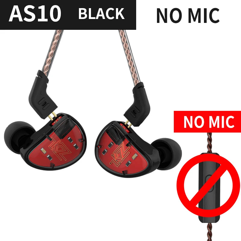 KZ AS10 Cyan 5BA Balanced Armature Driver HIFI Bass In Earphone Monitor Game Headset Noise Cancelling Earbuds