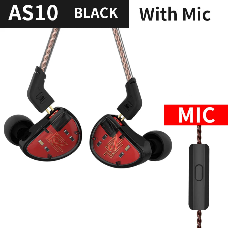KZ AS10 Cyan 5BA Balanced Armature Driver HIFI Bass In Earphone Monitor Game Headset Noise Cancelling Earbuds