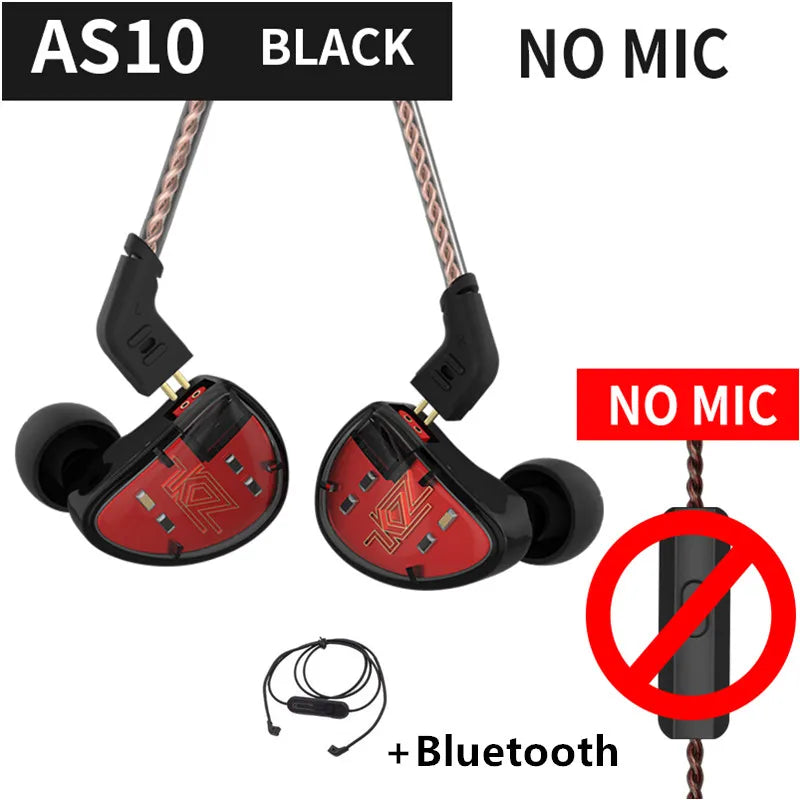KZ AS10 Cyan 5BA Balanced Armature Driver HIFI Bass In Earphone Monitor Game Headset Noise Cancelling Earbuds