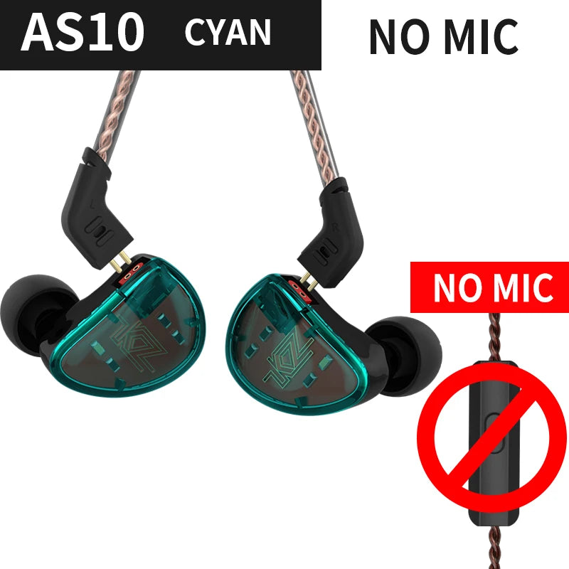 KZ AS10 Cyan 5BA Balanced Armature Driver HIFI Bass In Earphone Monitor Game Headset Noise Cancelling Earbuds