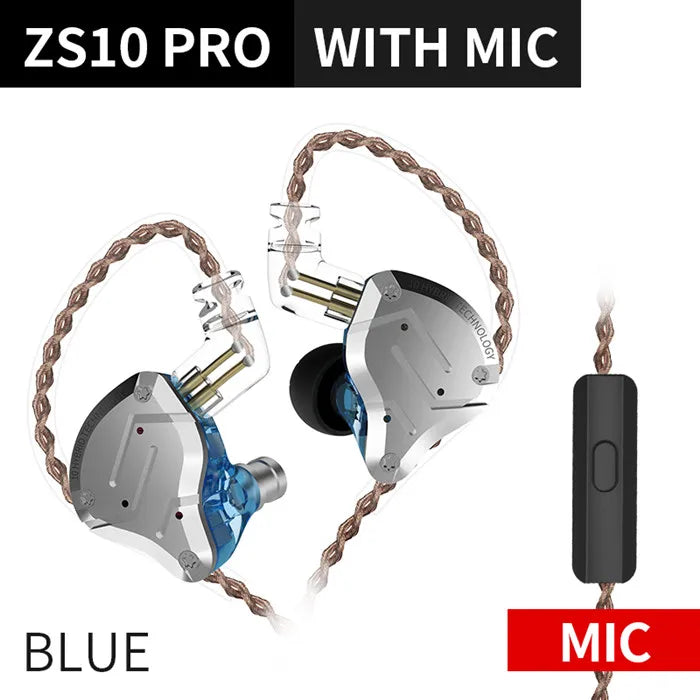 KZ ZS10 Pro Blue Noise Cancelling Earphones Metal Headset 4BA+1DD Hybrid 10 drivers HIFI Bass Earbuds In Ear Monitor Headphones