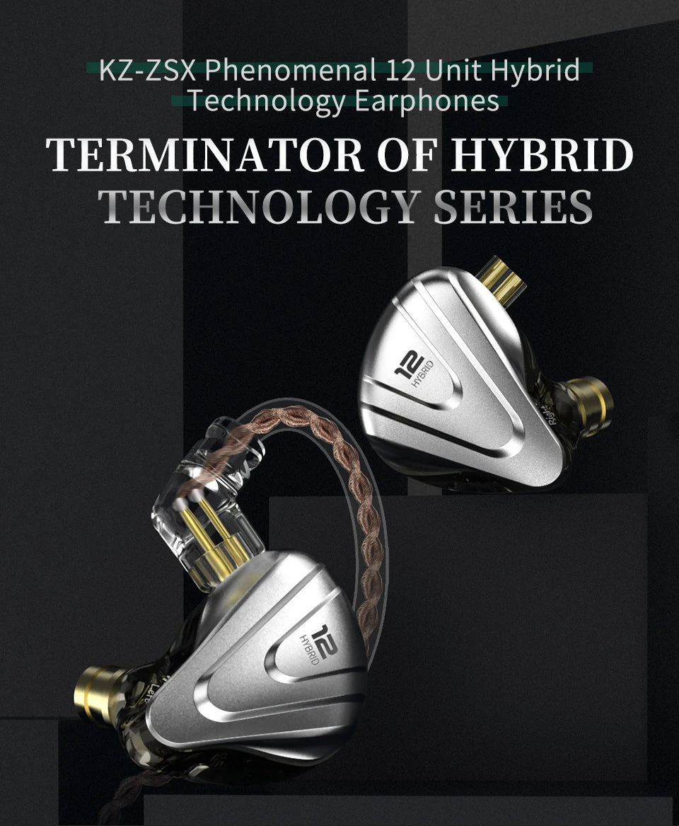 KZ ZSX Terminator Metal Headset 5BA+1DD Hybrid 12 drivers HIFI Bass Earbuds In-Ear Monitor Noise Cancelling Earphones