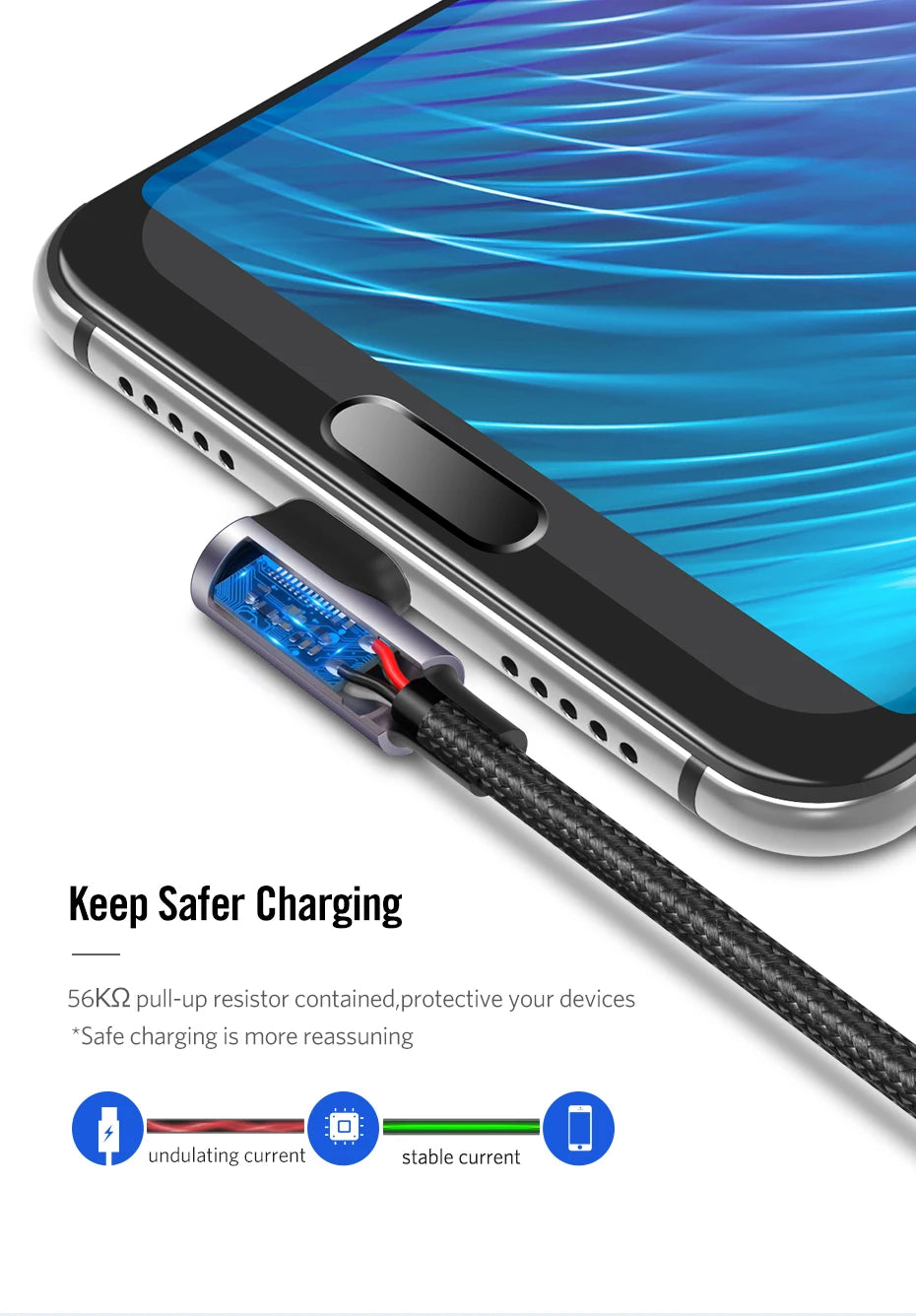 Ugreen USB C Cable for Samsung S9 S10 Plus Quick Charge 3.0 Right Angled USB Type C Fast Charger Data Cable for Game USB-C Wire