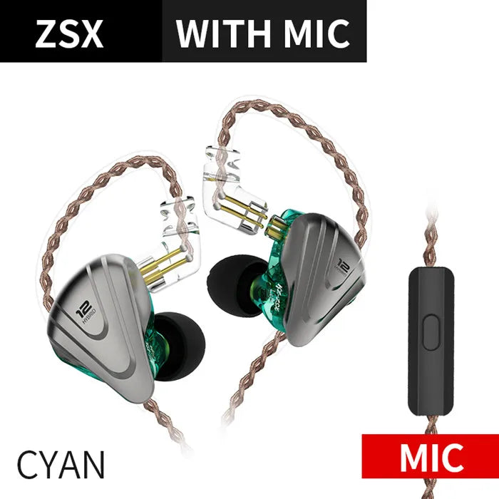 KZ ZSX Terminator Metal Headset 5BA+1DD Hybrid 12 drivers HIFI Bass Earbuds In-Ear Monitor Noise Cancelling Earphones