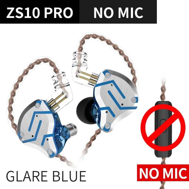 KZ ZS10 Pro Blue Noise Cancelling Earphones Metal Headset 4BA+1DD Hybrid 10 drivers HIFI Bass Earbuds In Ear Monitor Headphones