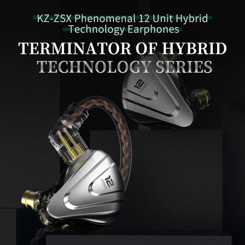 KZ ZSX Terminator Metal Headset 5BA+1DD Hybrid 12 drivers HIFI Bass Earbuds In-Ear Monitor Noise Cancelling Earphones