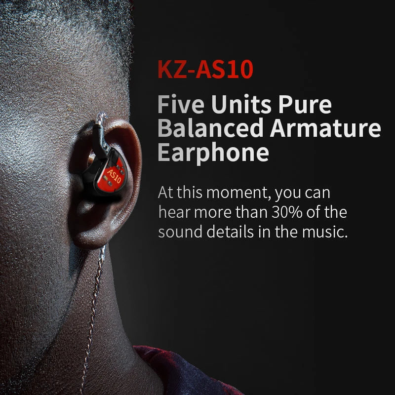 KZ AS10 Cyan 5BA Balanced Armature Driver HIFI Bass In Earphone Monitor Game Headset Noise Cancelling Earbuds