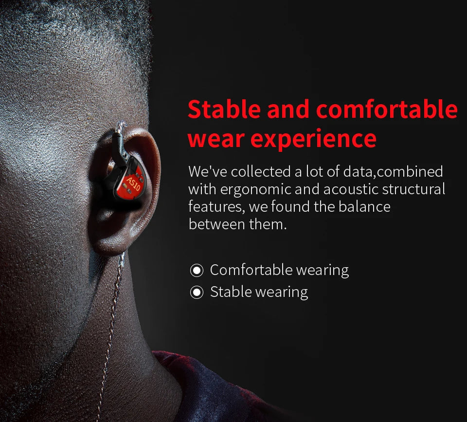 KZ AS10 Cyan 5BA Balanced Armature Driver HIFI Bass In Earphone Monitor Game Headset Noise Cancelling Earbuds