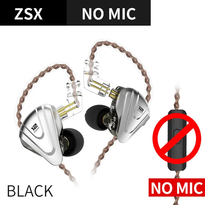 KZ ZSX Terminator Metal Headset 5BA+1DD Hybrid 12 drivers HIFI Bass Earbuds In-Ear Monitor Noise Cancelling Earphones
