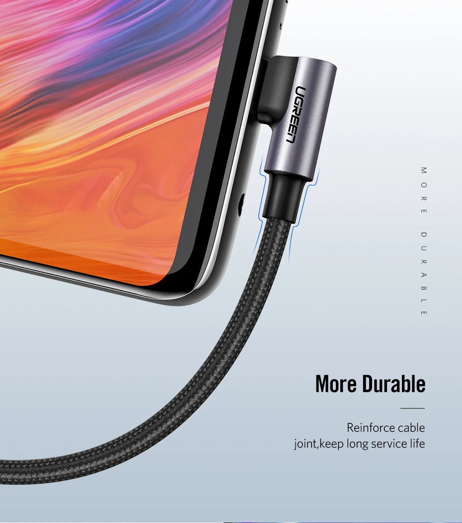 Ugreen USB C Cable for Samsung S9 S10 Plus Quick Charge 3.0 Right Angled USB Type C Fast Charger Data Cable for Game USB-C Wire