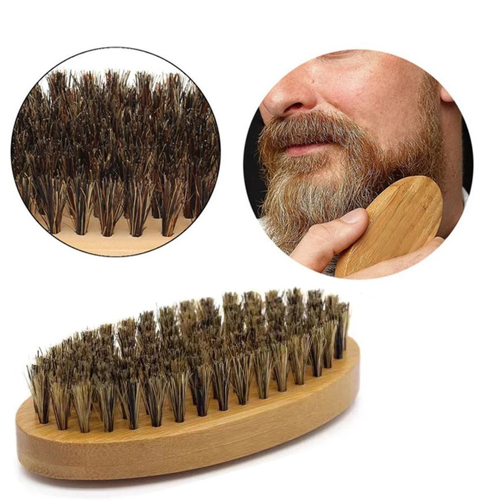 Men's Shaving Brush Set Boar Bristle Portable Barber Natural Beard Brush Comb Scissors for Facial Cleaning Styling Tool