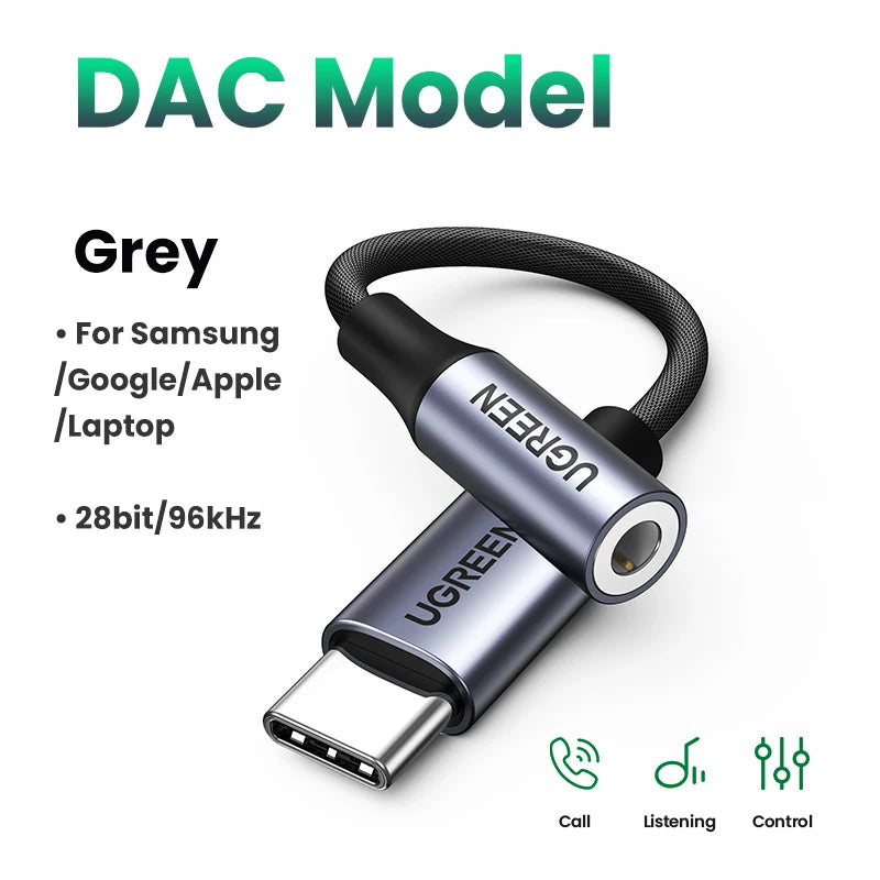 UGREEN USB Type C to 3.5mm Earphone USB C Cable USB C to 3.5 Headphone Adapter Audio Cable For Xiaomi Mi10 HUAWEI P30 Oneplus 9