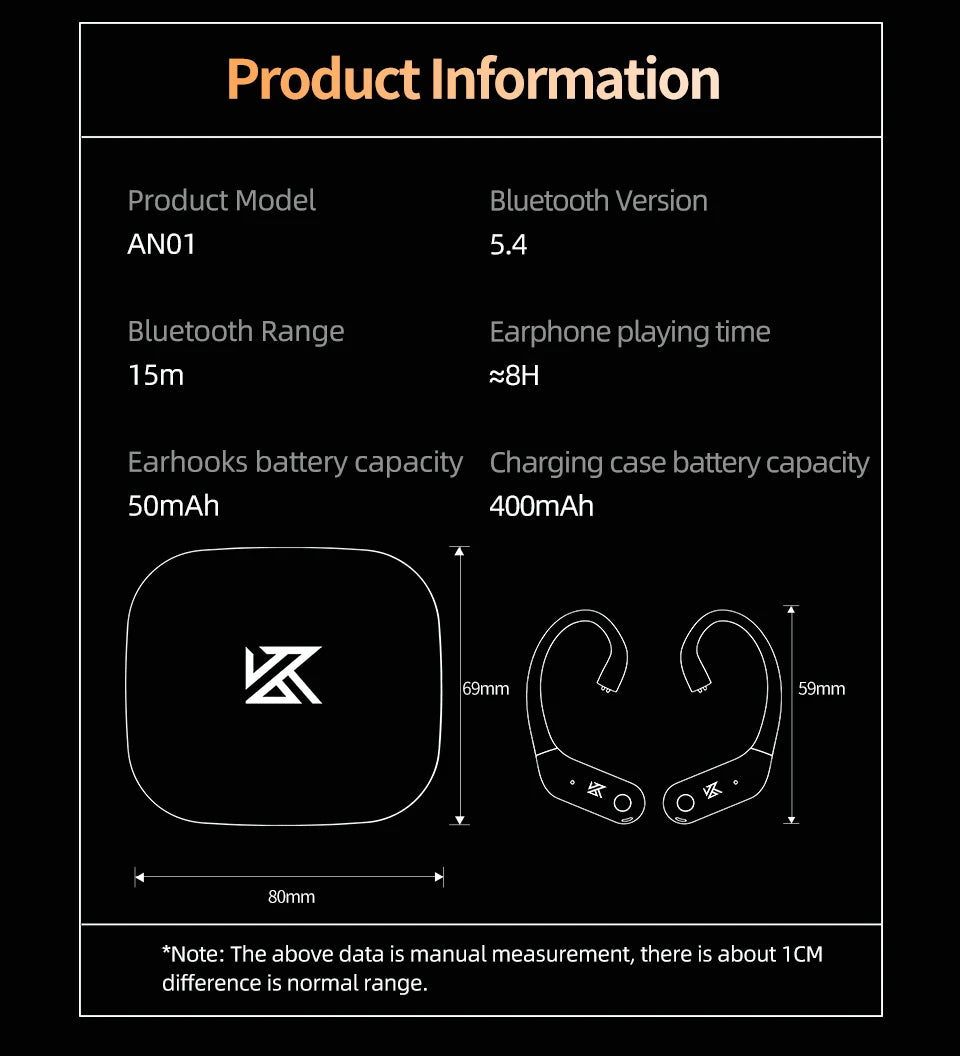 KZ AN01 Wireless Upgrade Ear Hook Cable ANC Noise Cancellation Bluetooth-compatible 5.4 C-Pin LDAC HD Audio Decoding Compatible