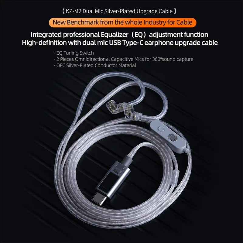KZ-M2 Dual Mic Silver-Plated Upgrade Cable 3.5MM/Type-C for EDX Pro X AS16 Pro PRX Zenith