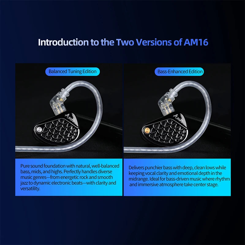 KZ AM16 In Ear Wired Earphones 16BA Balanced Armature HIFI Bass Monitor Headphones Noise Cancelling Earbuds Sport Headset
