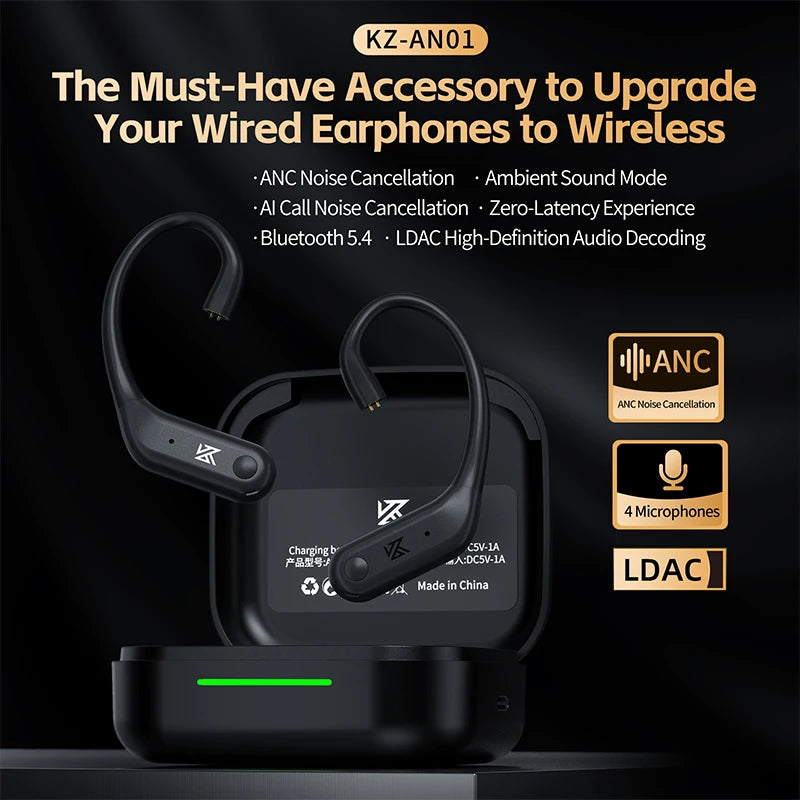 KZ AN01 Wireless Upgrade Ear Hook Cable ANC Noise Cancellation Bluetooth-compatible 5.4 C-Pin LDAC HD Audio Decoding Compatible