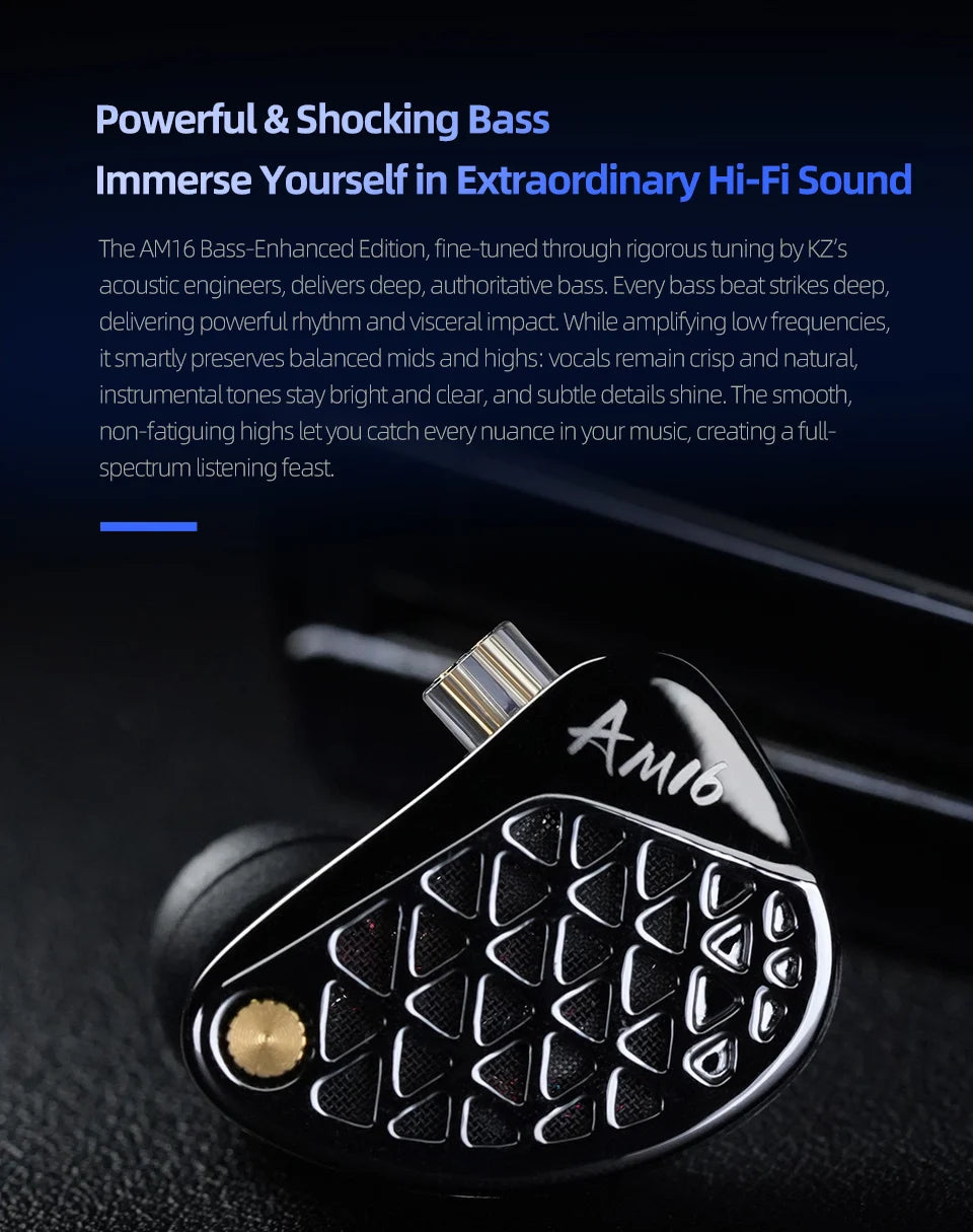 KZ AM16 In Ear Wired Earphones 16BA Balanced Armature HIFI Bass Monitor Headphones Noise Cancelling Earbuds Sport Headset