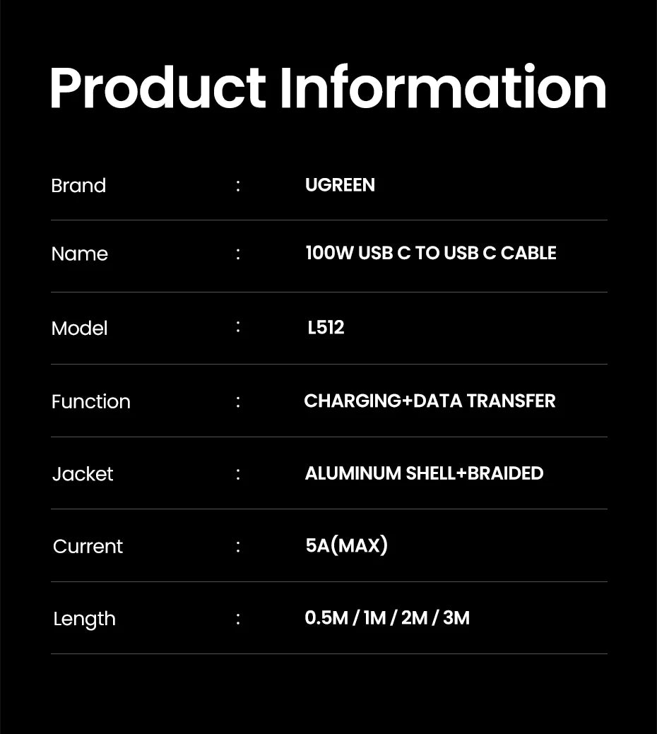 UGREEN USB Type C 60W 100W Fast Charging For Macbook iPhone 15 Samsung Galaxy S2 Xiaomi PD Fast Charging 100W 5A Fast USB C