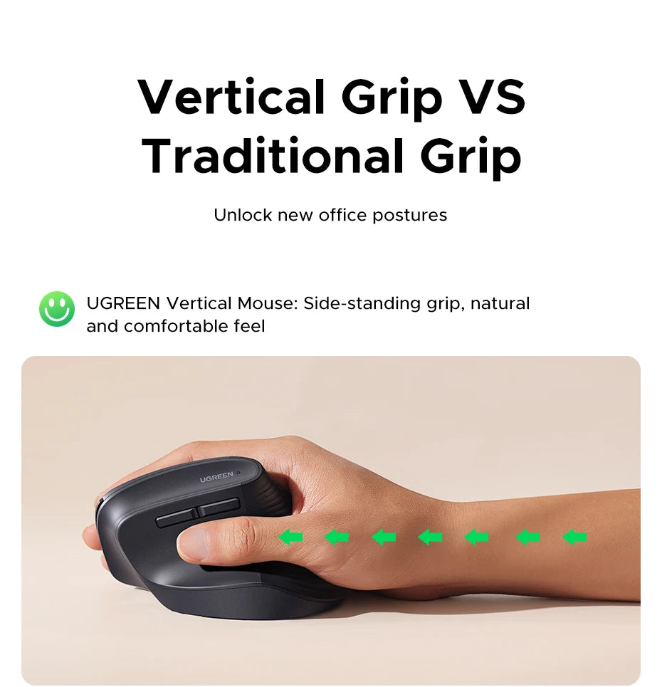 UGREEN Wireless Mouse Vertical 2.4G Ergonomic 4000DPI 6 Mute Buttons for MacBook Tablet Laptops Computer PC Mice Black Pink