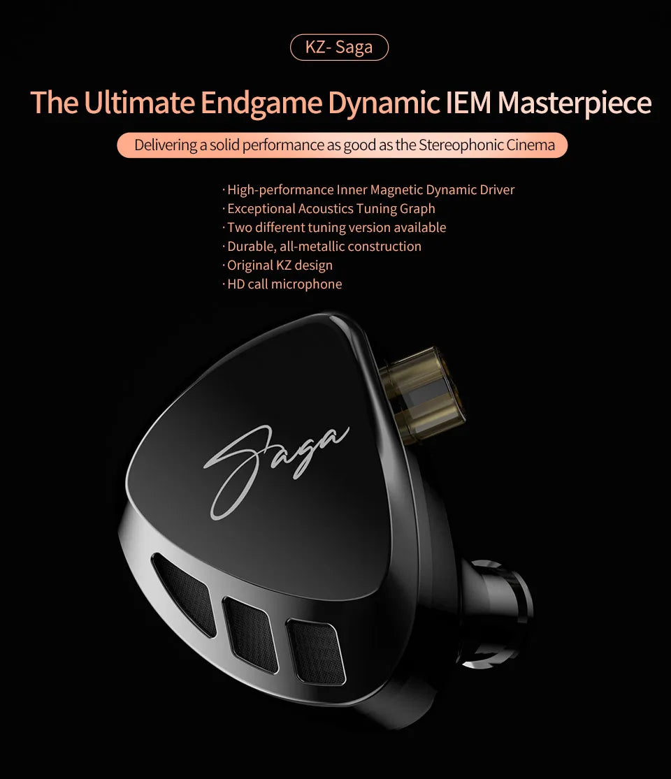 KZ Saga Wired Earphones Stage Live Monitor Sport Headphones HiFi Stereo Bass Fever Music Metal Earbuds Gaming Headset