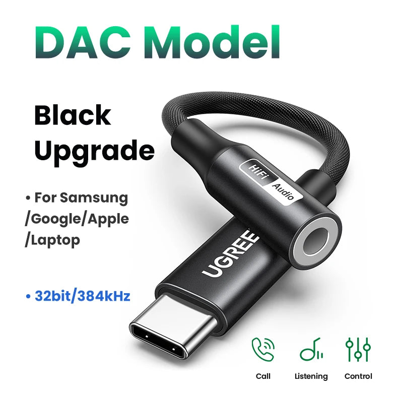 UGREEN USB Type C to 3.5mm Earphone USB C Cable USB C to 3.5 Headphone Adapter Audio Cable For Xiaomi Mi10 HUAWEI P30 Oneplus 9